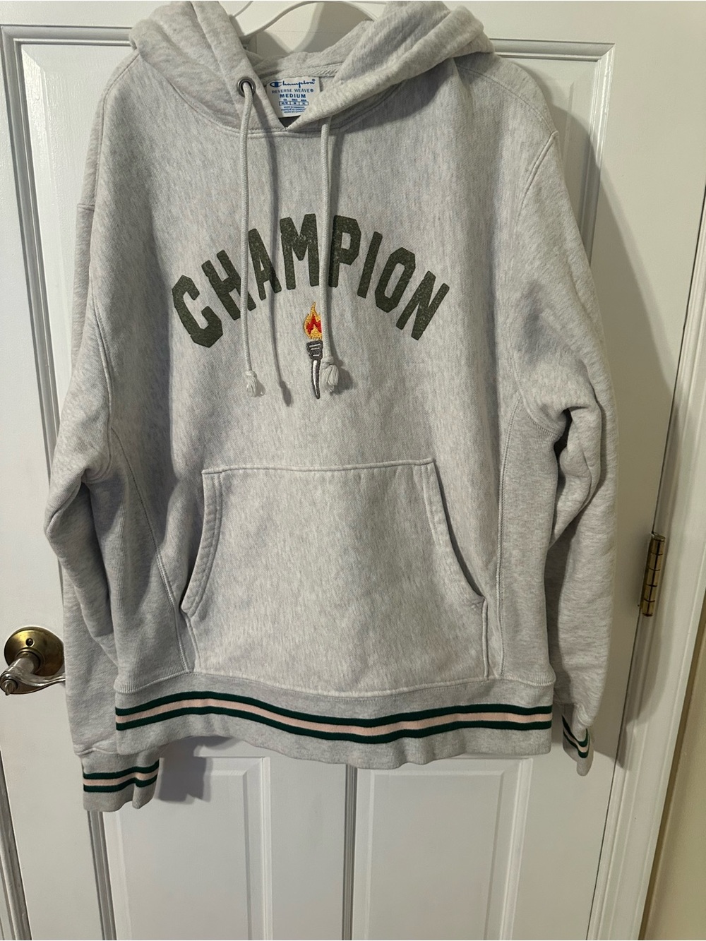 Champion Gray Hooded Sweatshirt with Torch Logo